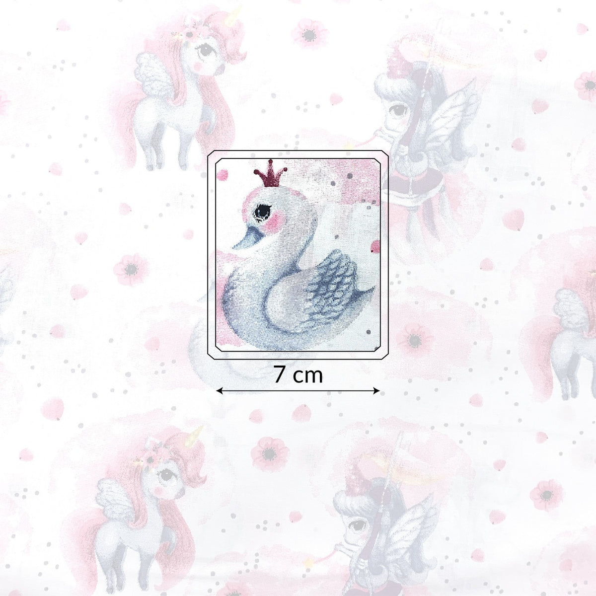 Cotton Fabric - Unicorns and Swans on White
