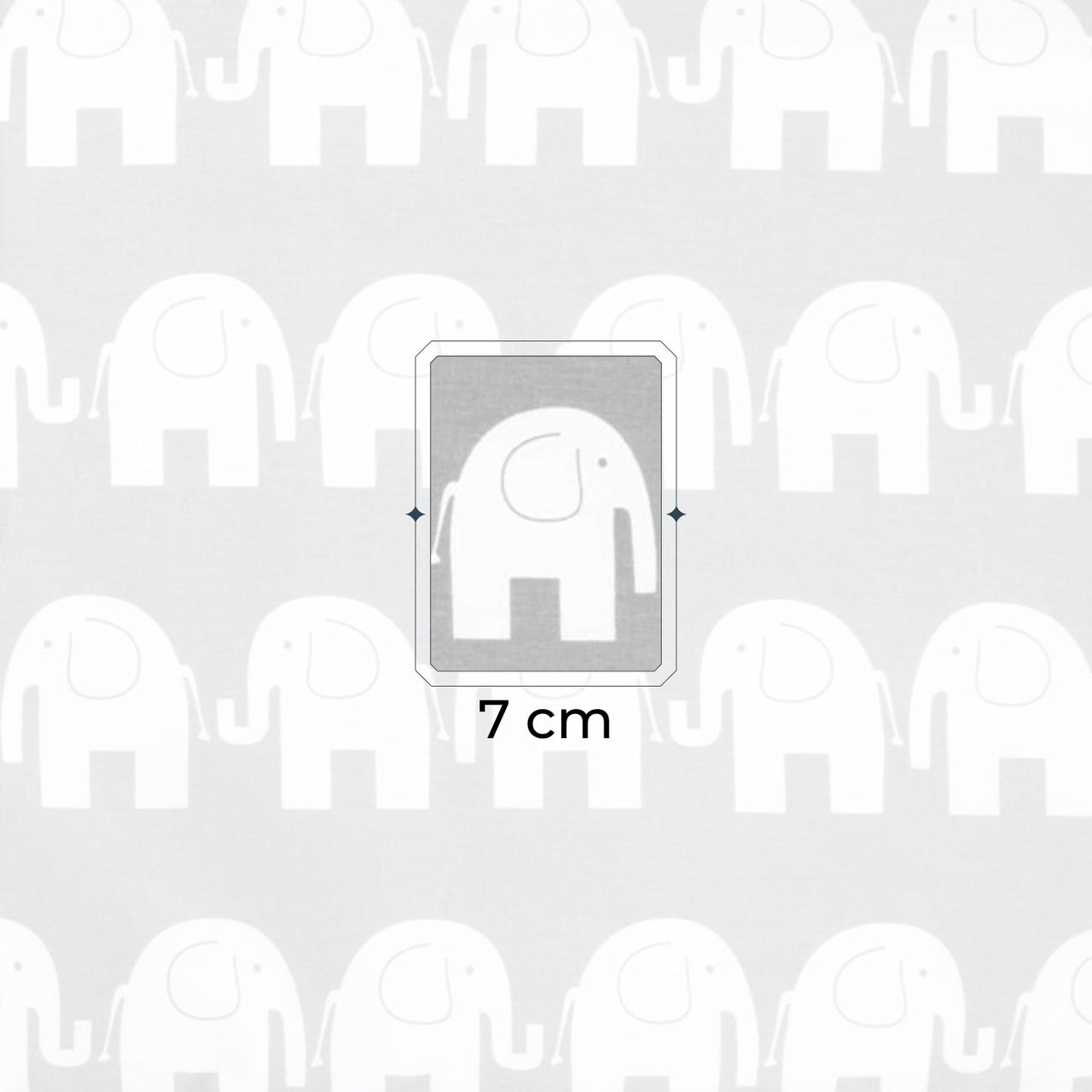 Cotton Fabric - White Elephants on Gray