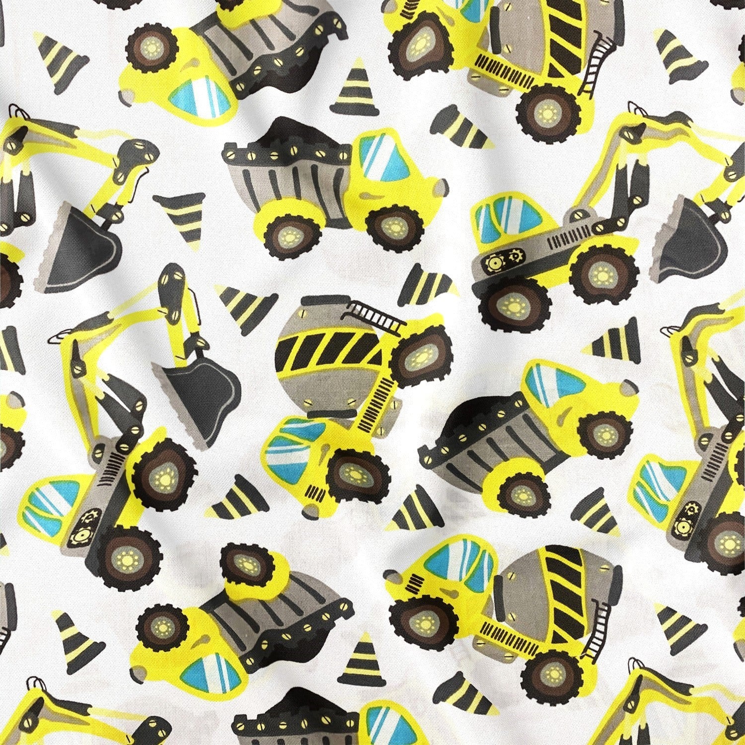 Cotton Fabric - Yellow Excavators