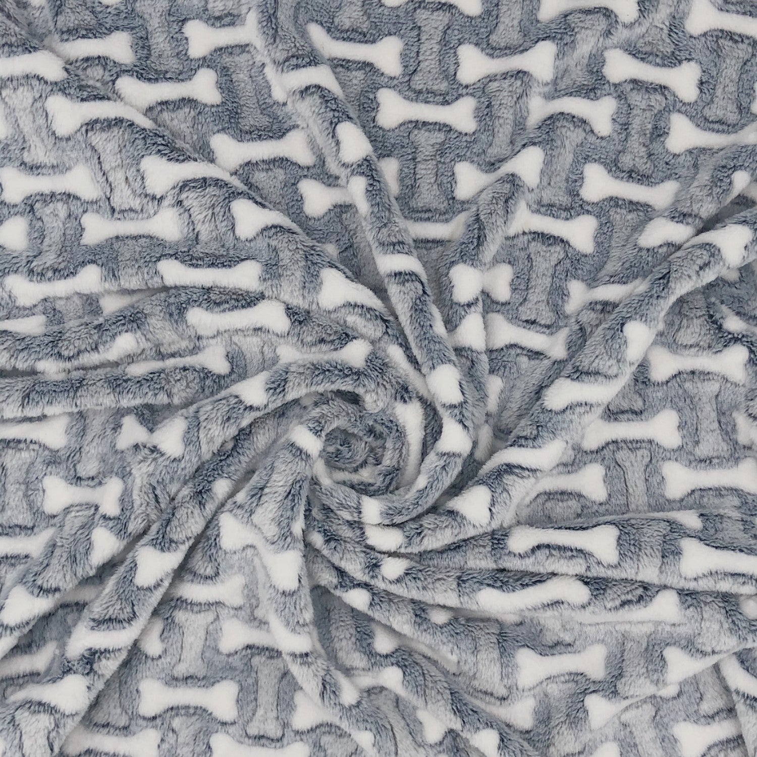Knitted Fur Fabric - White Bones on Grey