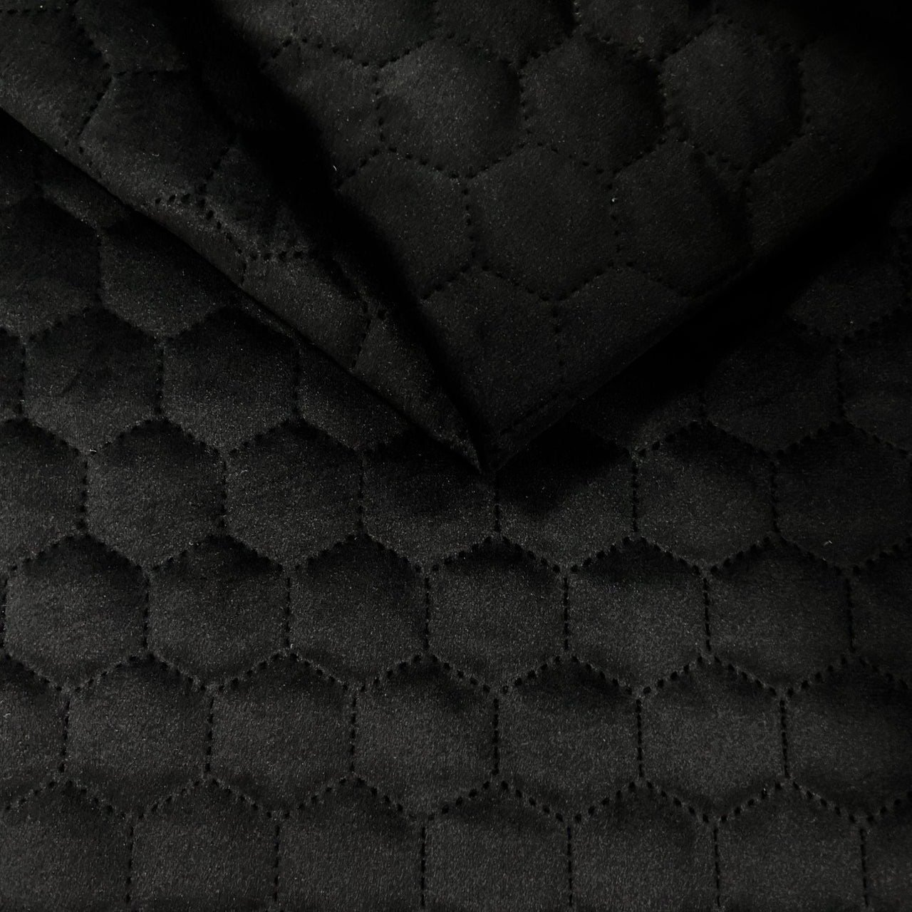 Upholstery Fabric Quilted Velour Hexagon - Black