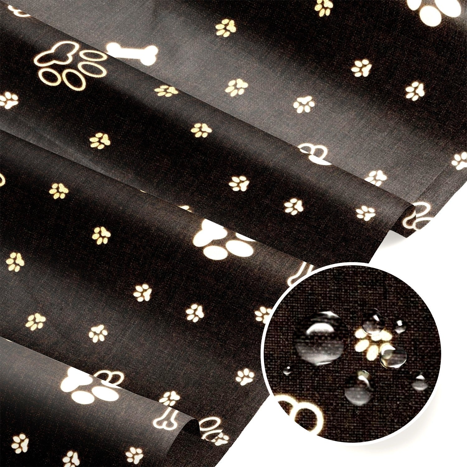 Water Resistant Fabric Oxford - Gold Bones and Paws